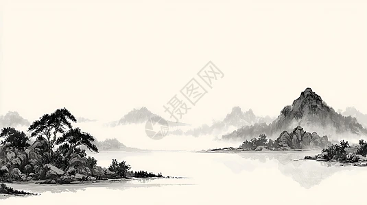 中国水墨画风格的山水风景插画图片下载-正版图片602544996-摄图网
