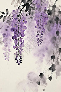 中国传统水墨画紫藤花垂挂优雅插画图片下载-正版图片604016177-摄图网