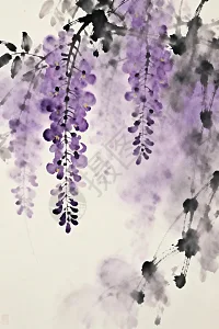 中国传统水墨画紫藤花垂挂优雅插画图片下载-正版图片604016177-摄图网