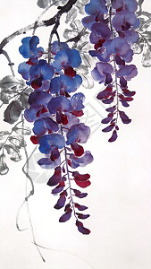 水墨画紫藤花垂落插画图片下载-正版图片604357836-摄图网