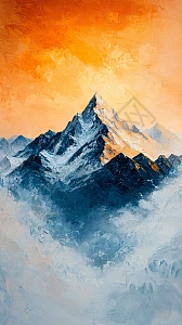 日出雪山油画风景插画图片下载-正版图片700263758-摄图网
