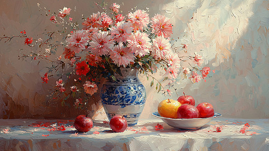 静物油画花卉水果插画图片下载-正版图片700442480-摄图网