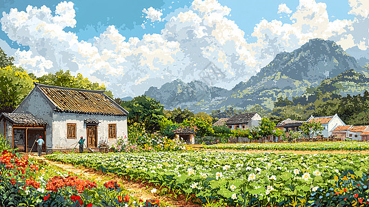 山村田园风光插画图片下载-正版图片700459150-摄图网