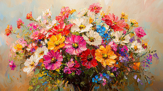 色彩鲜艳的花束油画插画图片下载-正版图片700519680-摄图网