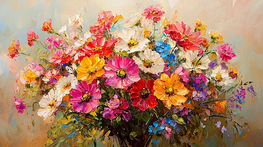 作者不詳　劉　油彩画 花束 色彩鲜艳的花束油画插画图片下载-正版图片700519680-摄图网