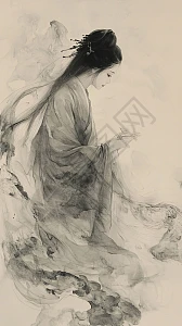 水墨画仕女图插画图片下载-正版图片700527428-摄图网