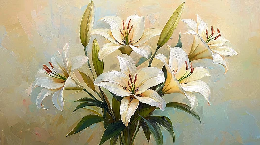 白色百合花束油画插画图片下载-正版图片700543124-摄图网