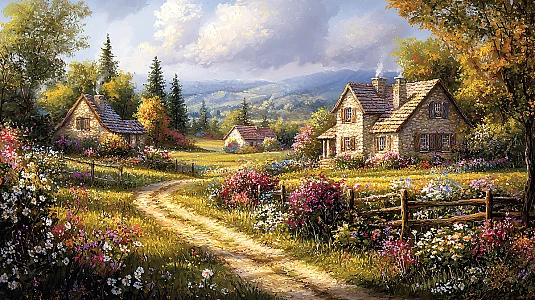 田园风光油画风景插画图片下载-正版图片700561045-摄图网