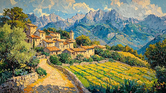 山村风景油画插画图片下载-正版图片700594835-摄图网