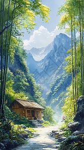 山谷小屋插画图片下载-正版图片700633786-摄图网