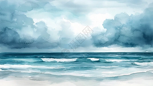 水彩风格海景与阴天插画图片下载-正版图片700651317-摄图网