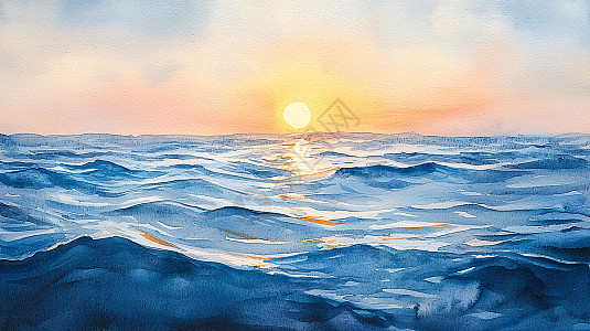 海上日出水彩风景画插画图片下载-正版图片700652880-摄图网
