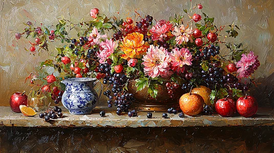 油彩画 静物画 額装 花 静物油画花卉水果插画图片下载-正版图片700681797-摄图网