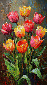 油画郁金香花束插画图片下载-正版图片700685367-摄图网