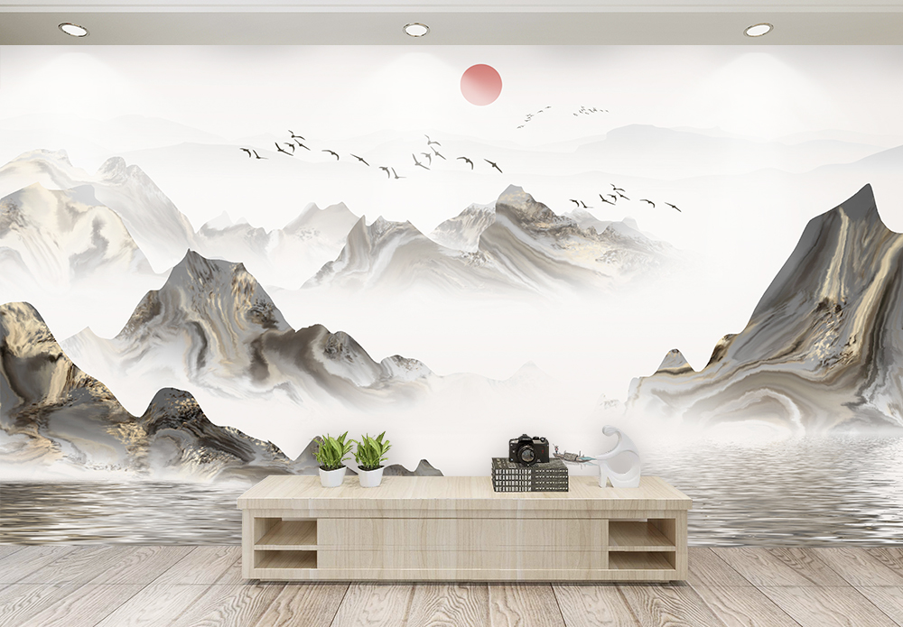 新中式大理石山水画背景墙模板素材-正版图片401496245-摄图网