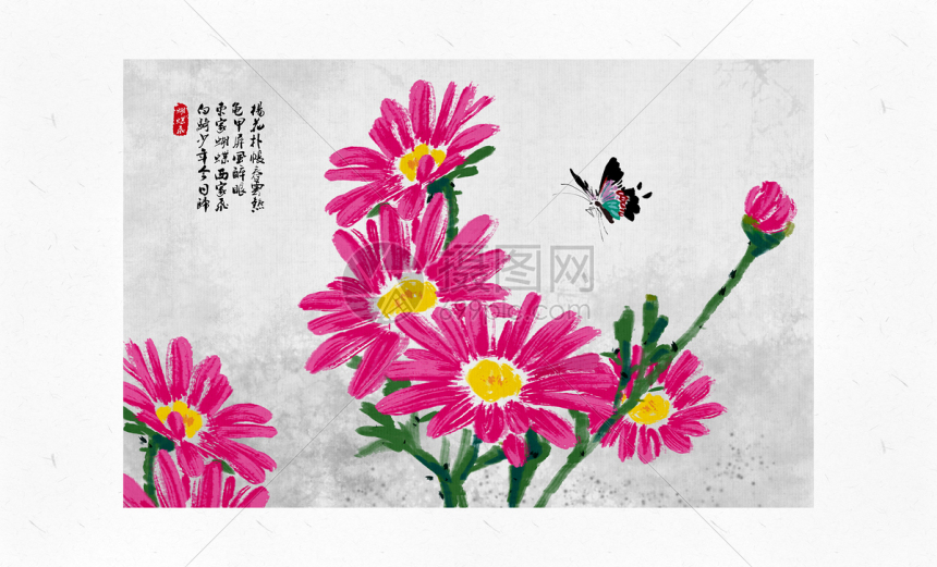 水墨画　蝶戀花 蝶恋花中国风水墨画插画图片下载-正版图片400118094-摄图网