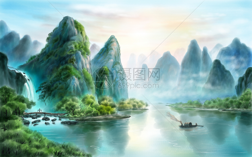 桂林山水插画图片下载-正版图片400216234-摄图网