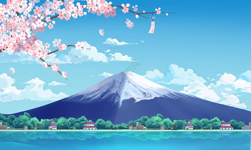 富士山插画_富士山卡通_富士山插图_手绘_板绘_摄图网