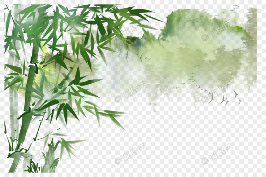 中国风写意水墨山水竹子元素素材下载-正版素材400516337-摄图网