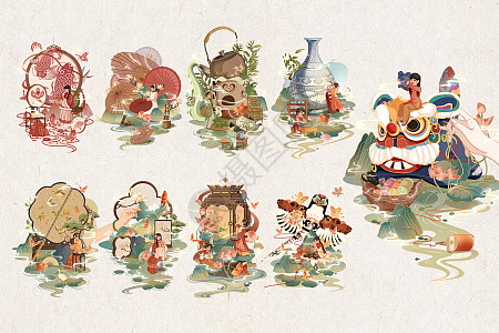 非遗文创合集第三卷插画图片下载-正版图片402551635-摄图网