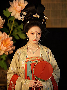 拿着扇子的大唐美人高清图片下载-正版图片402713238-摄图网