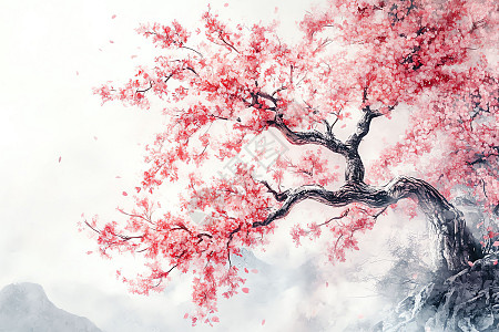 水墨山水樱花图片_水墨山水樱花素材图片大全