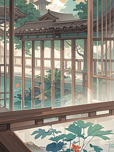 雪中中式亭台与红灯笼梅花相映成景插画图片下载-正版图片602620116-摄图网