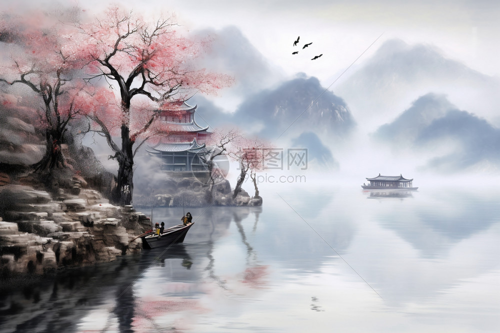 中国画山水插画图片下载-正版图片600233227-摄图网