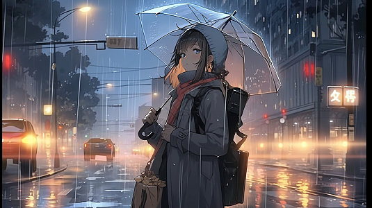 动漫风格撑伞的美少女插图插画图片下载-正版图片600392022-摄图网
