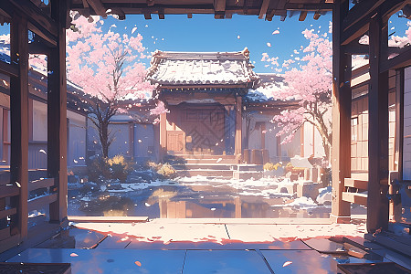 庭院中盛开的花树插画图片下载-正版图片601191311-摄图网
