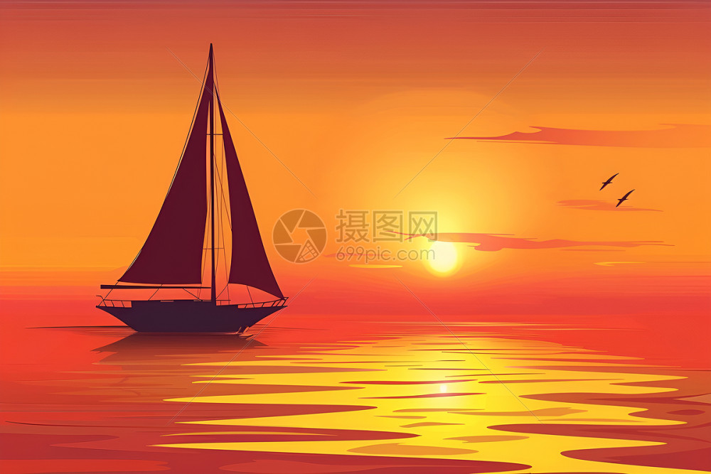 黄昏下的帆船插画图片下载-正版图片601502506-摄图网