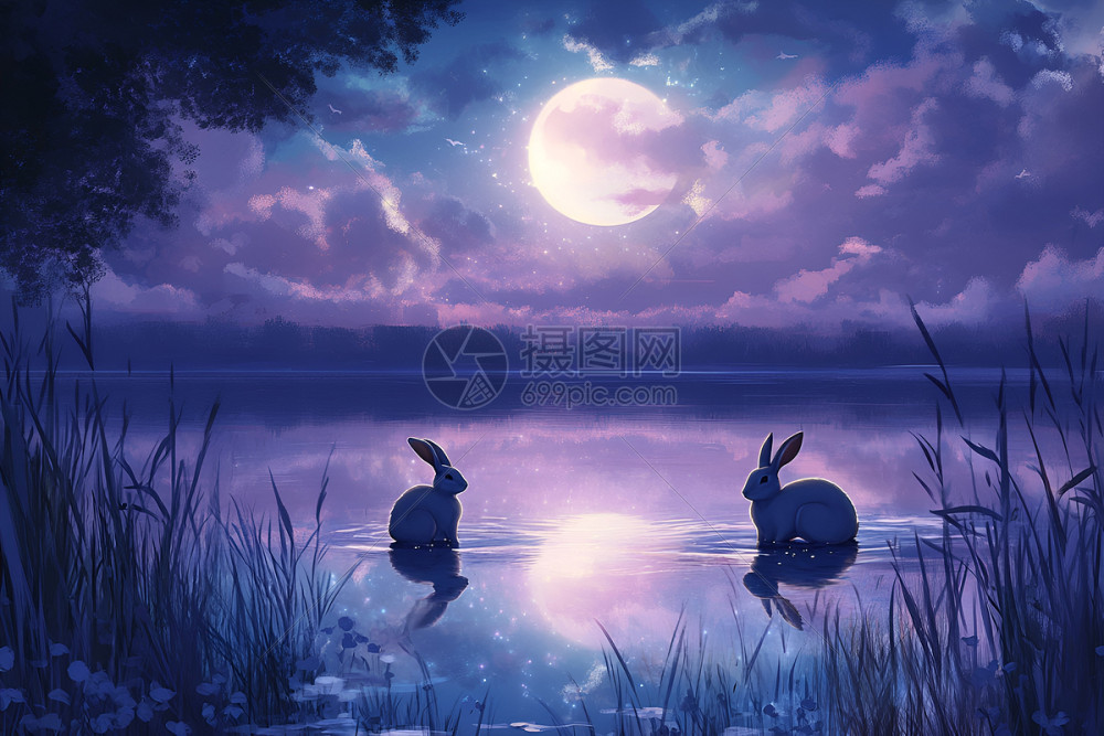 月光兔子圖 月光下的兔子插画图片下载-正版图片602123537-摄图网