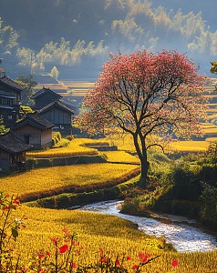 田园风景油画图片_田园风景油画素材_田园风景油画高清图片_摄图网图片