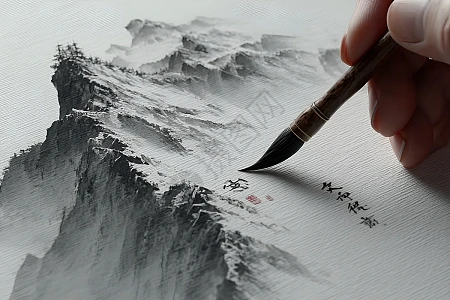 手绘中国山水画展现传统艺术风格高清图片下载-正版图片602355142-摄图网