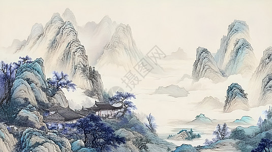 山间意境水墨画插画图片下载-正版图片600436423-摄图网