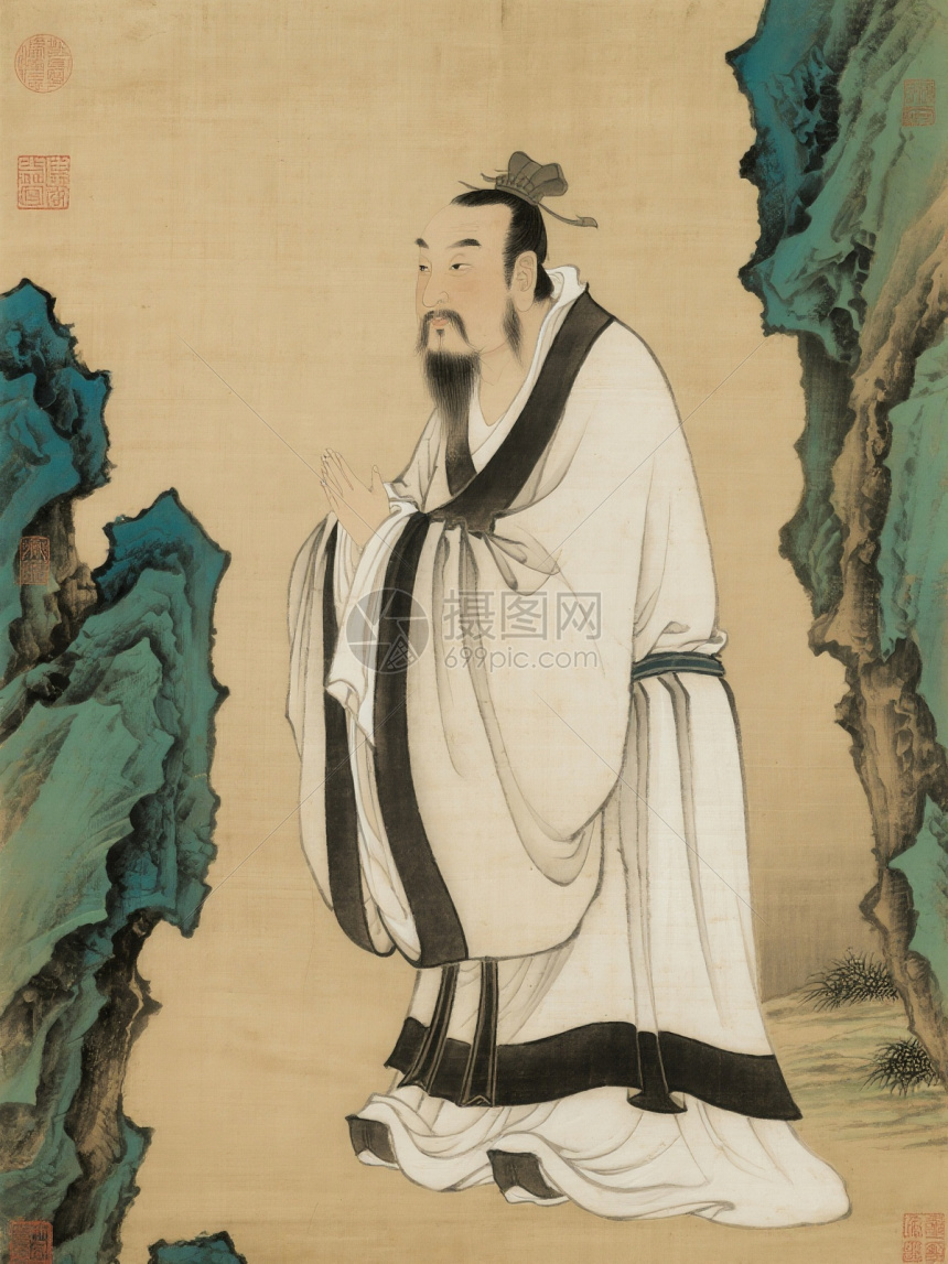古代人物山水画中庄重站立的文官插画图片下载-正版图片602542876-摄图网