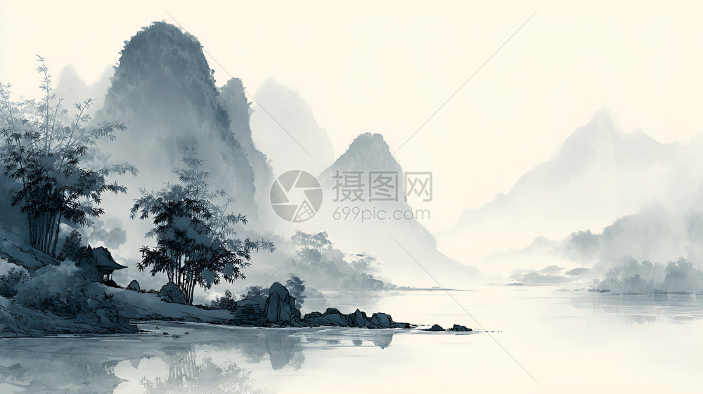 山 水墨画自然 水墨画 山水風景 山水画 公式通販 縦長のデザイン Stock