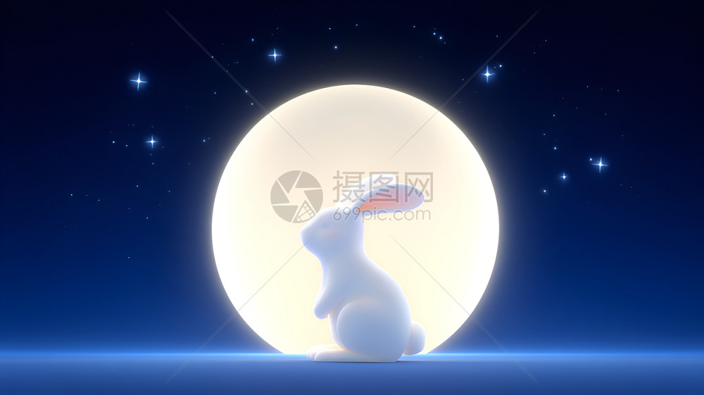月光下的兔子剪影插画图片下载-正版图片603041136-摄图网