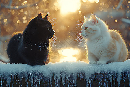 雪中黑猫白猫并肩前行高清图片下载-正版图片603090726-摄图网