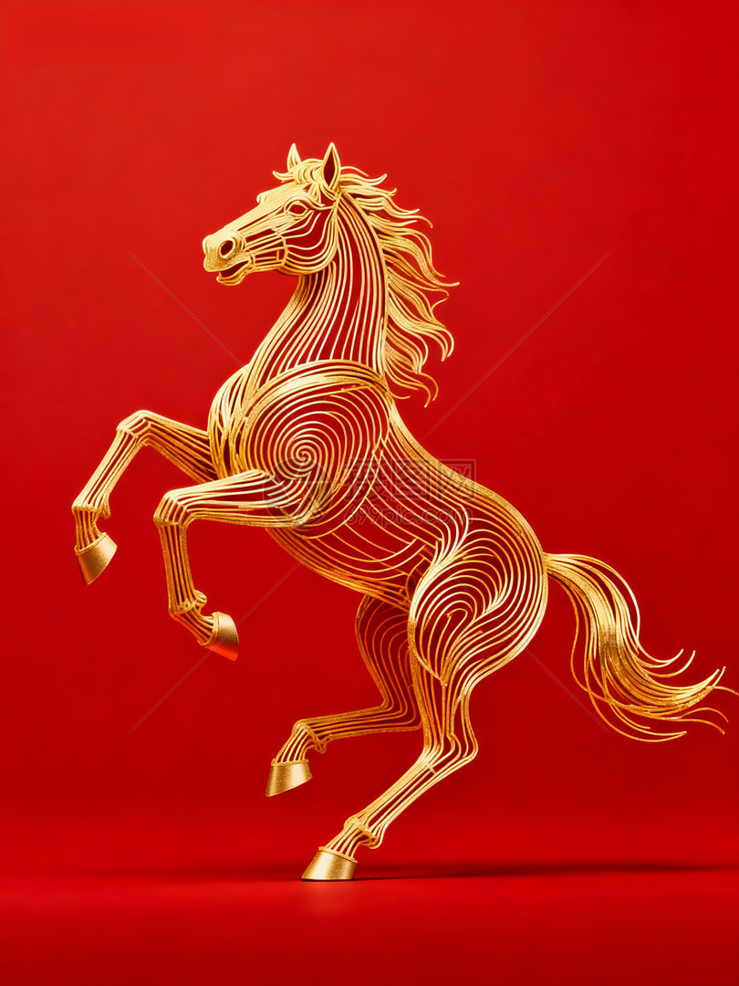 金色骏马跃起红色背景插画图片下载-正版图片603738459-摄图网