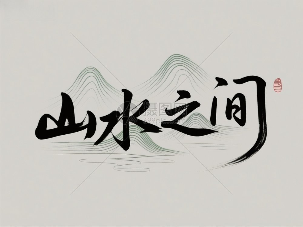 山水之间书法艺术字设计插画图片下载-正版图片603782968-摄图网