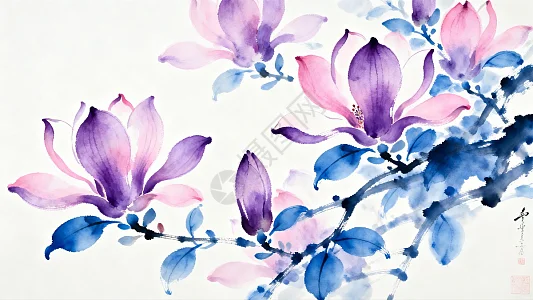 玉兰花水墨画背景图片-玉兰花水墨画背景素材-玉兰花水墨画底图-摄图网