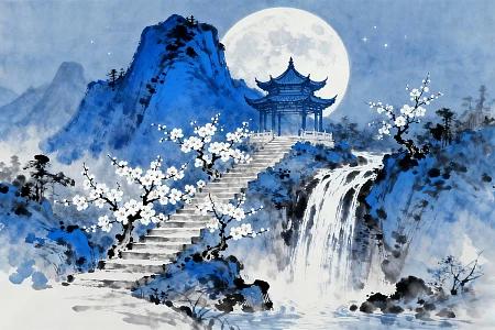 苗墨　水墨画 梅花 玉骨仙姿 青色背景 苗墨 水墨画 梅花 玉骨仙姿 青色背景 水墨梅花背景素材_高清水墨梅花