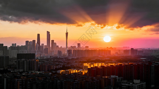 广州城市日出天际线高清图片下载-正版图片701137971-摄图网