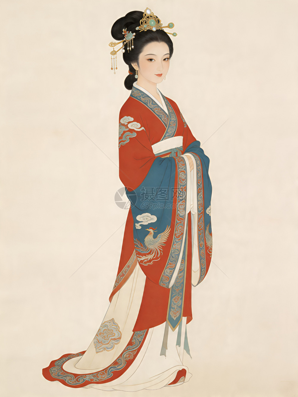 中国古典仕女传统工笔画插画图片下载-正版图片604591870-摄图网