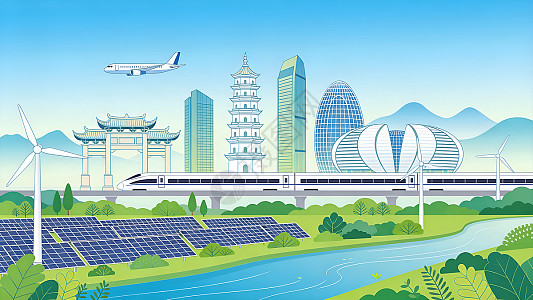 现代城市清洁能源自然和谐共存插画插画图片下载-正版图片604703402-摄图网