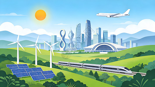 现代城市清洁能源自然和谐共存插画插画图片下载-正版图片604703402-摄图网