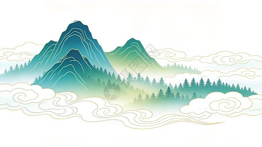 中国风青绿山水云雾插画插画图片下载-正版图片604769587-摄图网