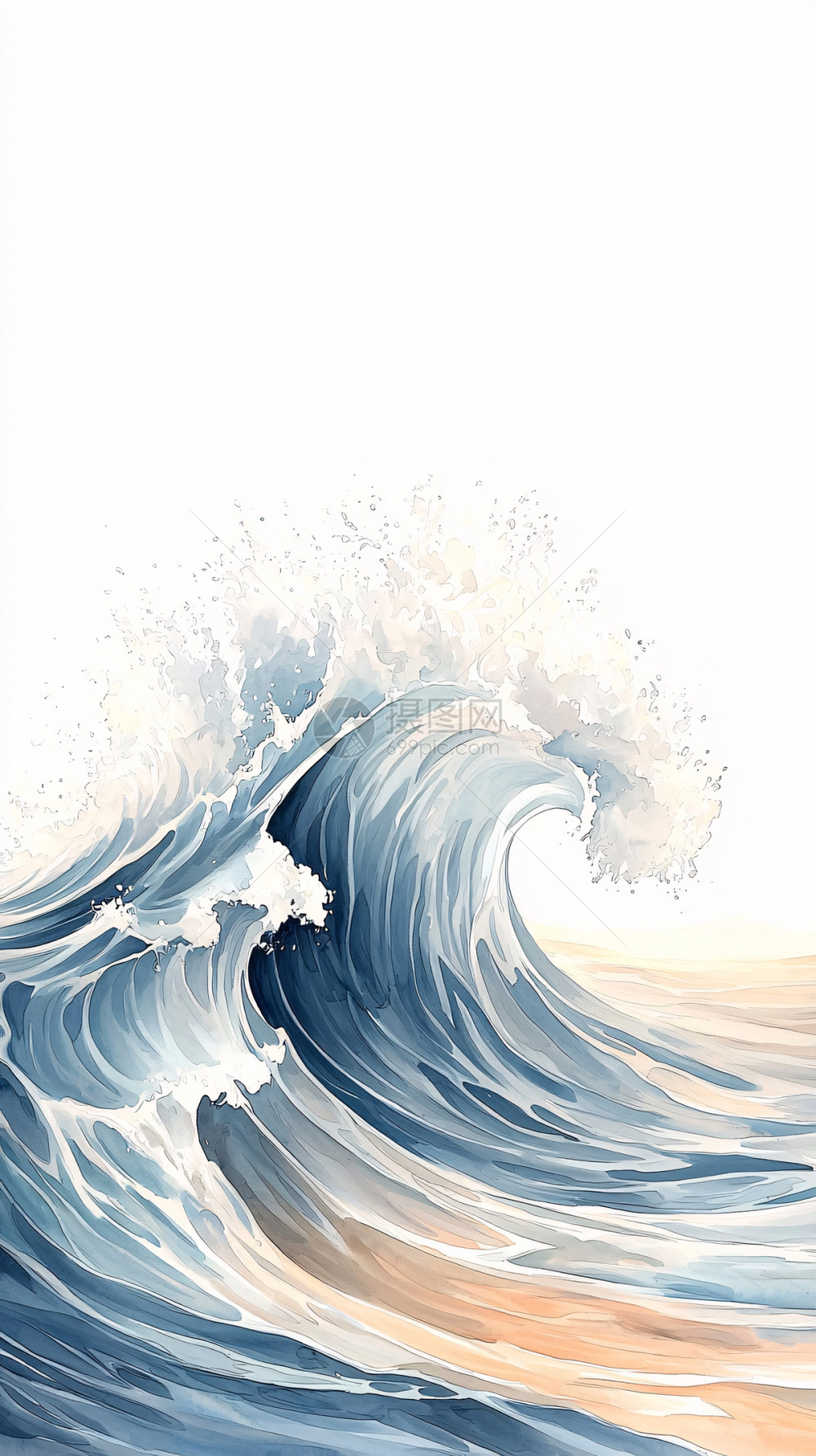 水彩风格的海浪汹涌澎湃插画图片下载-正版图片700198278-摄图网