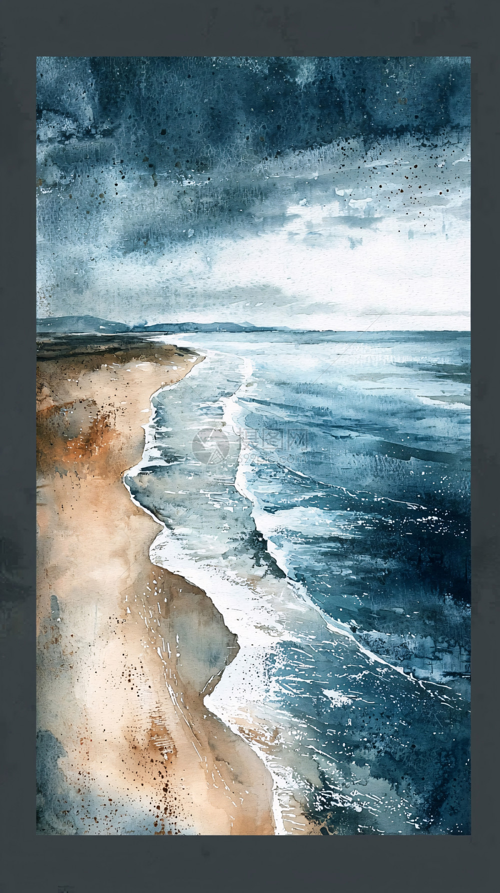 水彩画海滩海岸线风景插画图片下载-正版图片700210404-摄图网